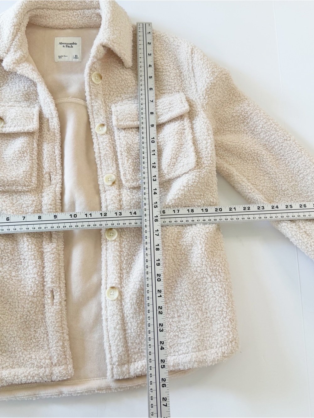 Abercrombie & Fitch Shacket Shirt Jacket Womens XS Cream Sherpa Fleece Lined - Picture 4 of 6